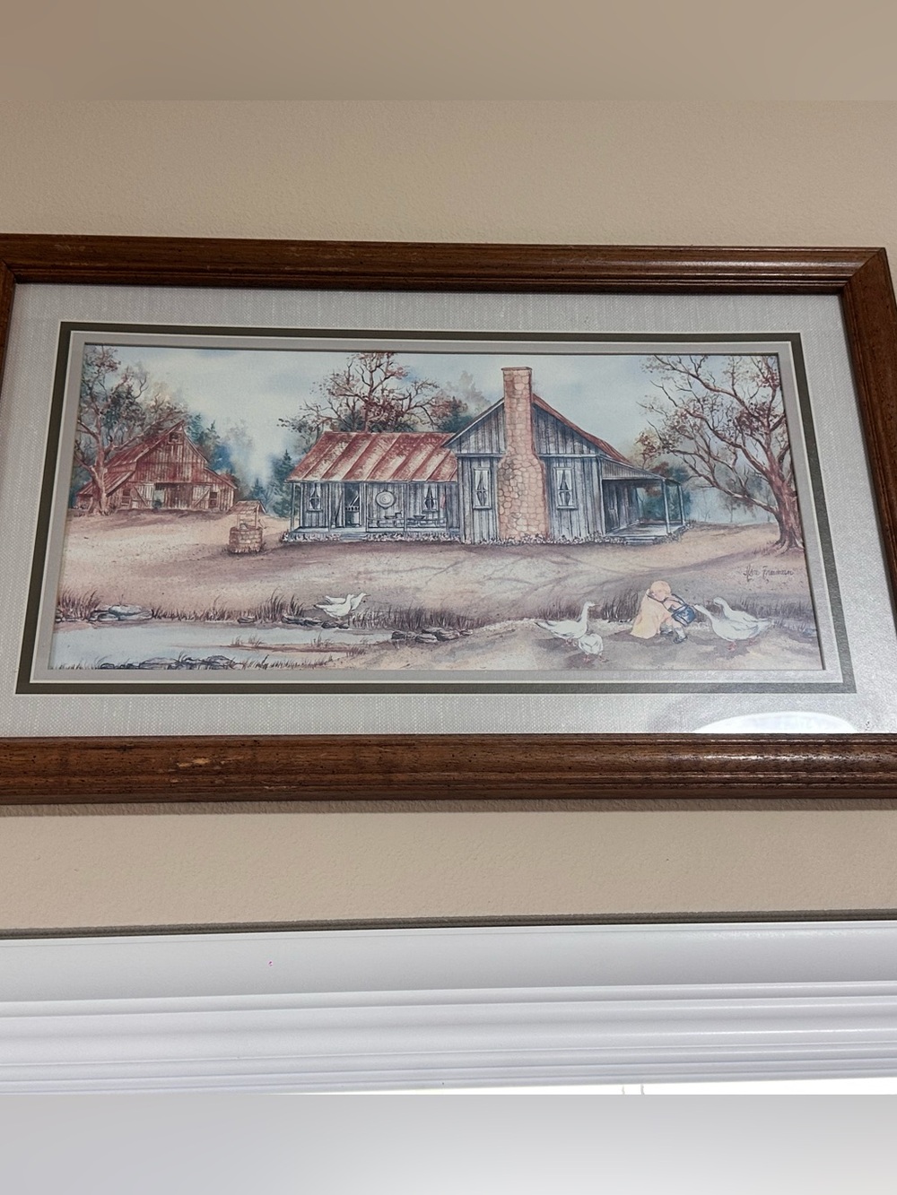 Framed Rustic Farmhouse Wall Art - Beige and Brown